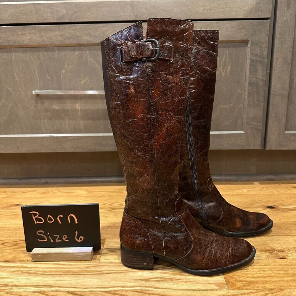 Womens Born Crown Brea Brown Distressed Leather Knee High Riding Boots Size 6 M